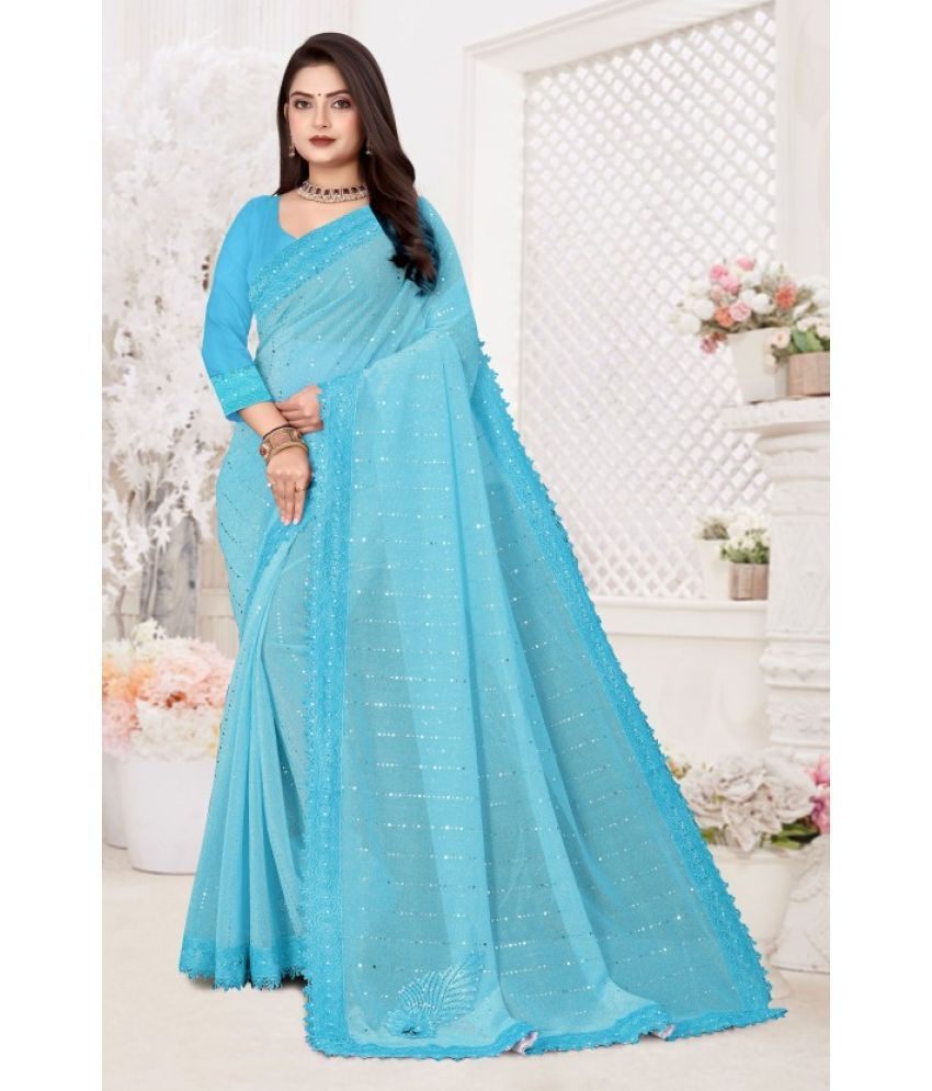     			Apnisha Lycra Embellished Saree With Blouse Piece ( SkyBlue , Pack of 1 )