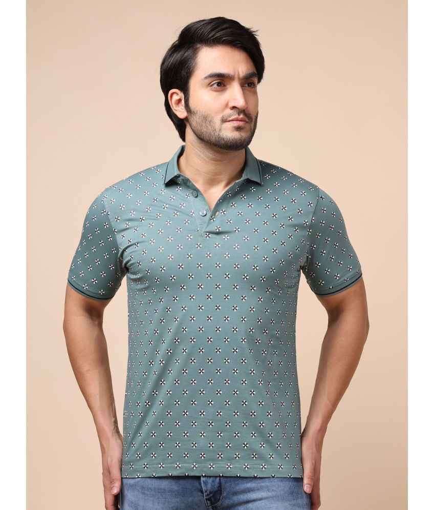     			BERRYBLUES Cotton Blend Regular Fit Printed Half Sleeves Men's V-Neck T-Shirt - Green ( Pack of 1 )