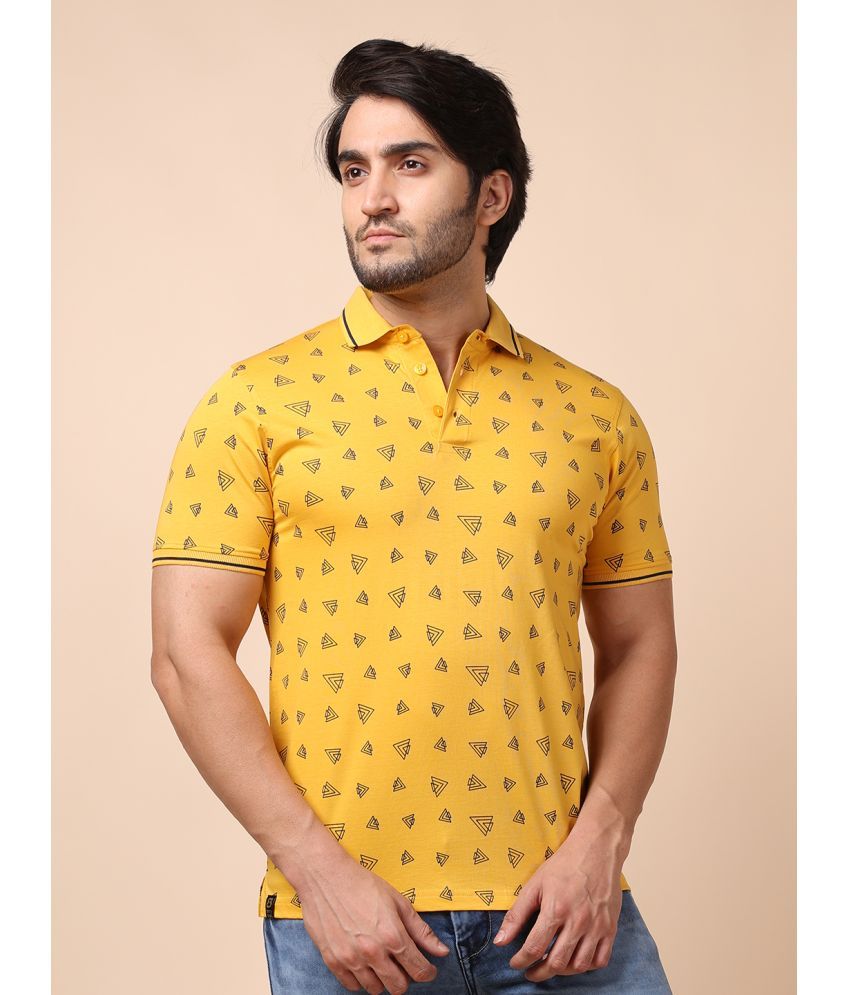     			BERRYBLUES Cotton Blend Regular Fit Printed Half Sleeves Men's V-Neck T-Shirt - Mustard ( Pack of 1 )