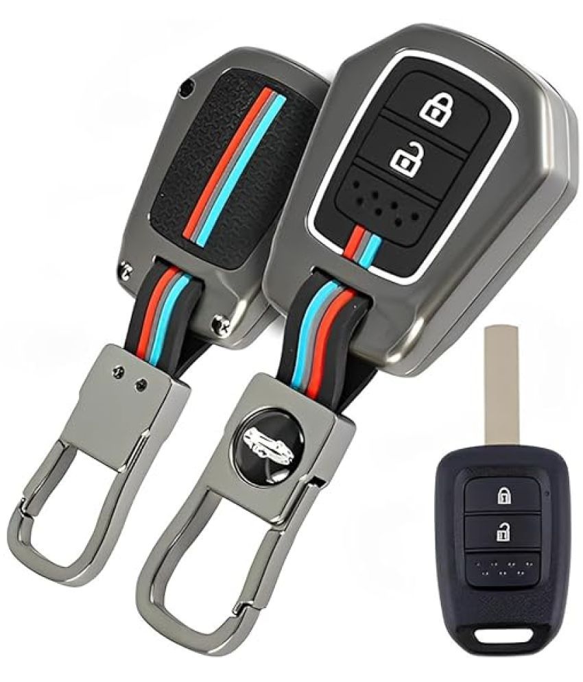     			BKN Premium Metal Silicon Car Key Cover Compatible with Honda City, I-VTEC, I-Dtec, Amaze, WRV, CRV, Jazz Etc 2 Button Smart Key | Special Feature Visible in Low-Light Condition