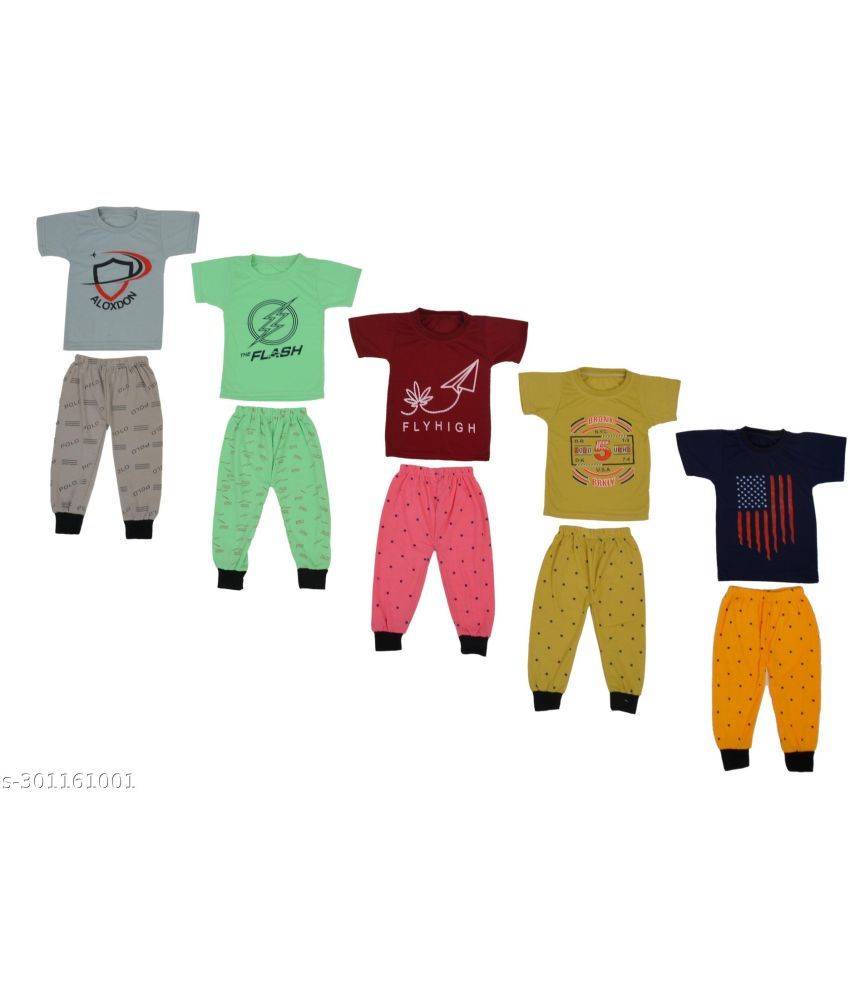     			DIAMOND EXPORTER Pack of 5 Baby Boys Cotton Blend T-Shirts & Pants Set ( Multicolor )