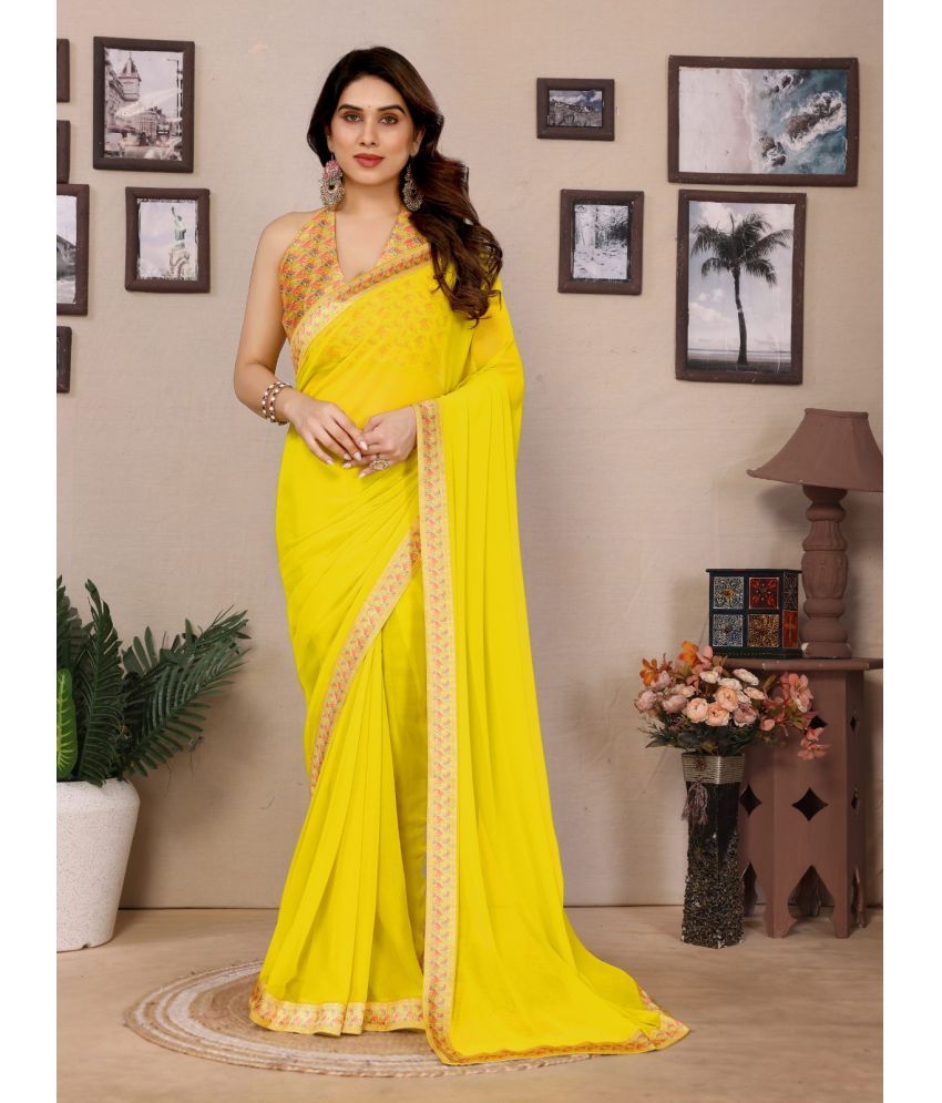     			DIKONA DESIGNER Georgette Solid Saree With Blouse Piece ( Yellow , Pack of 1 )