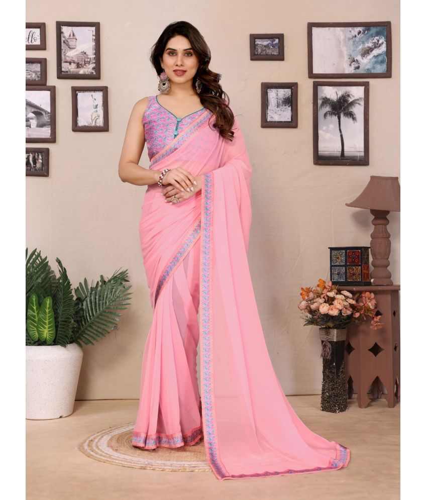     			DIKONA DESIGNER Georgette Solid Saree With Blouse Piece ( Pink , Pack of 1 )