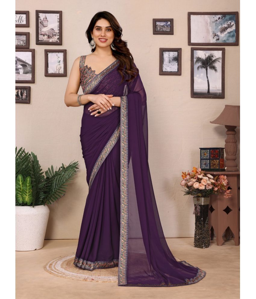     			DIKONA DESIGNER Georgette Solid Saree With Blouse Piece ( Wine , Pack of 1 )