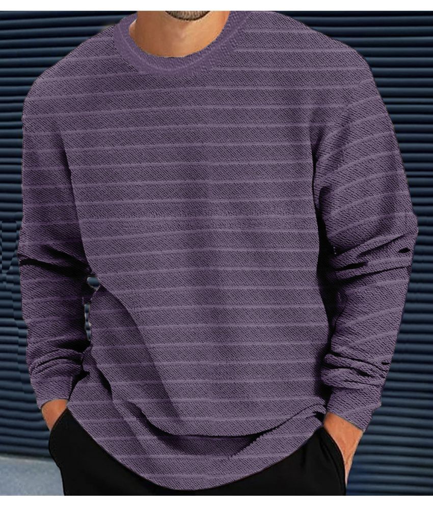     			Force Polyester Regular Fit Striped Full Sleeves Men's Round T-Shirt - Purple ( Pack of 1 )