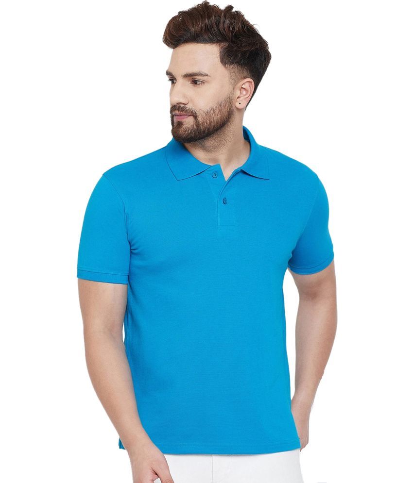     			KETEX Pack of 1 Cotton Blend Slim Fit Solid Half Sleeves Men's Polo T Shirt ( Sky Blue )