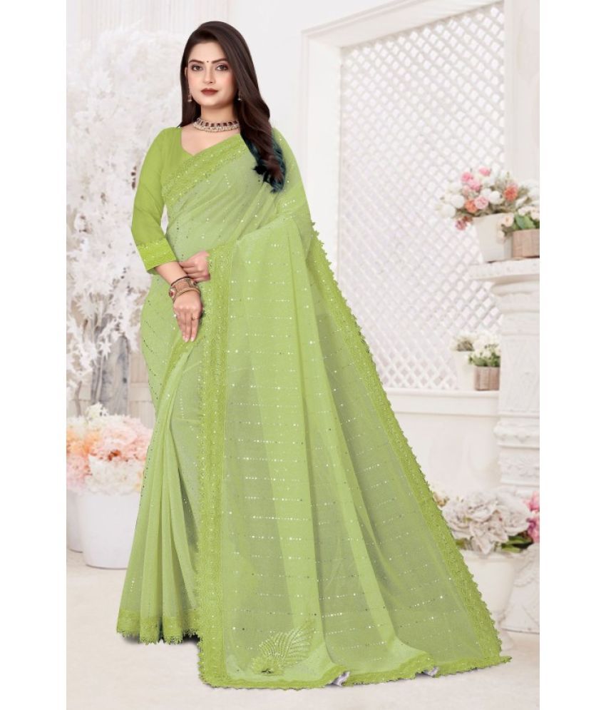     			Lady Shopi Lycra Embellished Saree With Blouse Piece ( Sea Green , Pack of 1 )