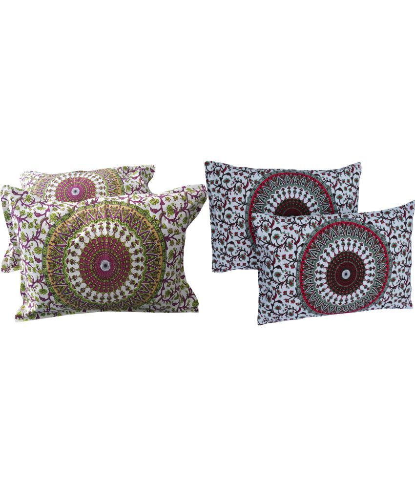     			Miyanbazaz Set of 4 Cotton Floral Cylindrical Cushion Cover (45X45)cm - Multi