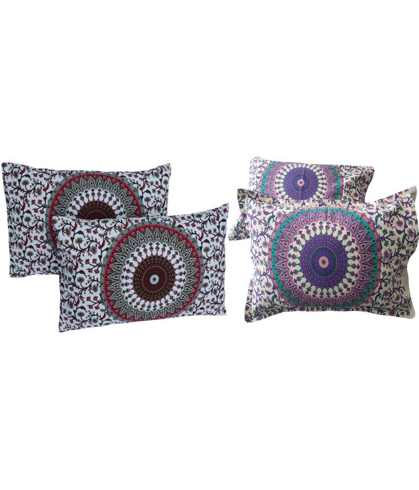     			Miyanbazaz Set of 4 Cotton Floral Cylindrical Cushion Cover (45X45)cm - Multi