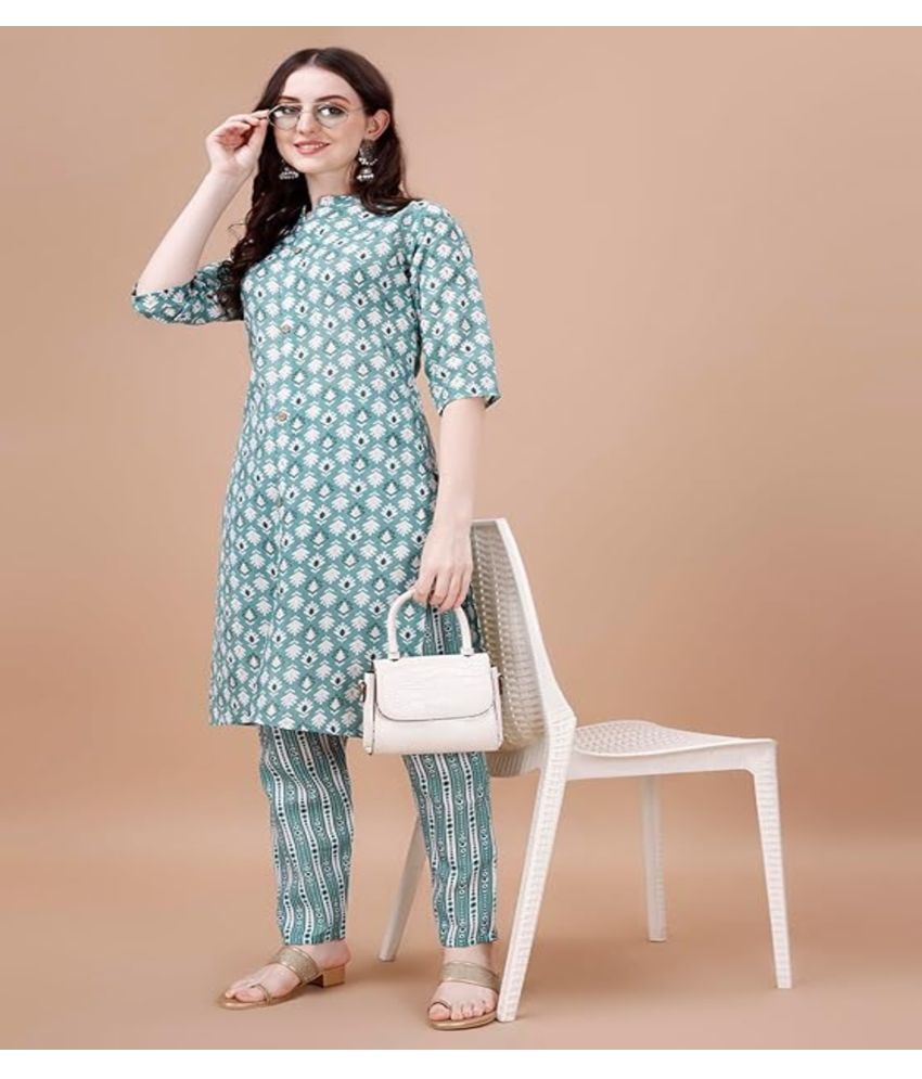     			Obf Pack of 1 Cotton Printed Straight Women's Kurti - ( Green )