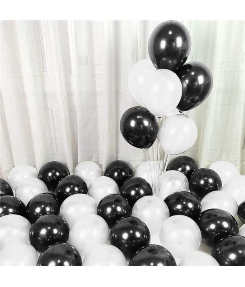     			PartyBooms Black White Balloons Pack of 50 for birthday decoration items also suitable for Anniversary, Wedding, Celebration, Party