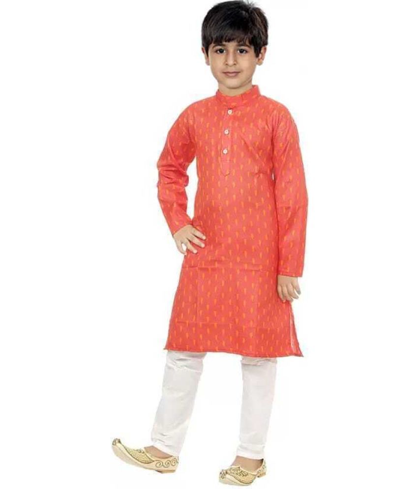     			hrr Boys Cotton Blend Ethnic - Pattern Kurta Pyjama Set ( Orange , Pack of 1 )