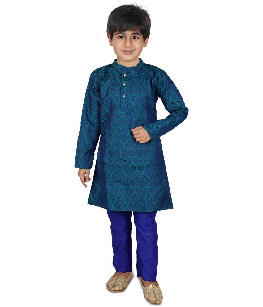     			hrr Boys Cotton Blend Ethnic - Pattern Kurta Pyjama Set ( Dark Blue , Pack of 1 )