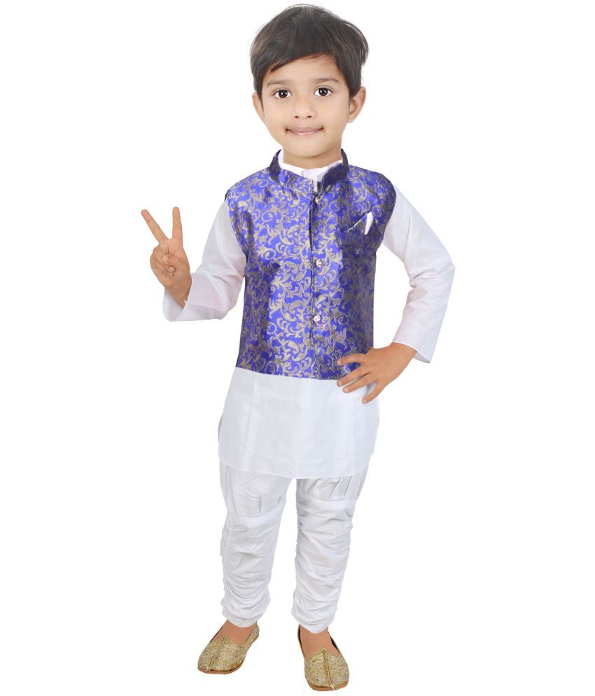     			hrr Boys Cotton Blend Ethnic - Pattern Kurta Pyjama Set ( Blue , Pack of 1 )