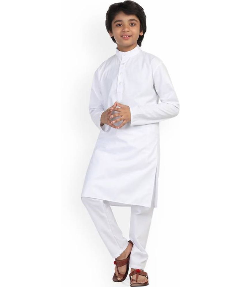     			hrr Boys Cotton Blend Solid - Pattern Kurta Pyjama Set ( White , Pack of 1 )