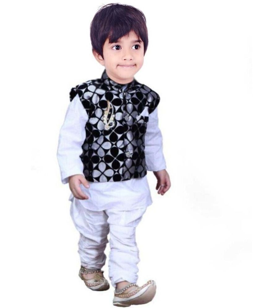     			hrr Boys Silk Floral - Pattern Kurta Pyjama Set ( White , Pack of 1 )