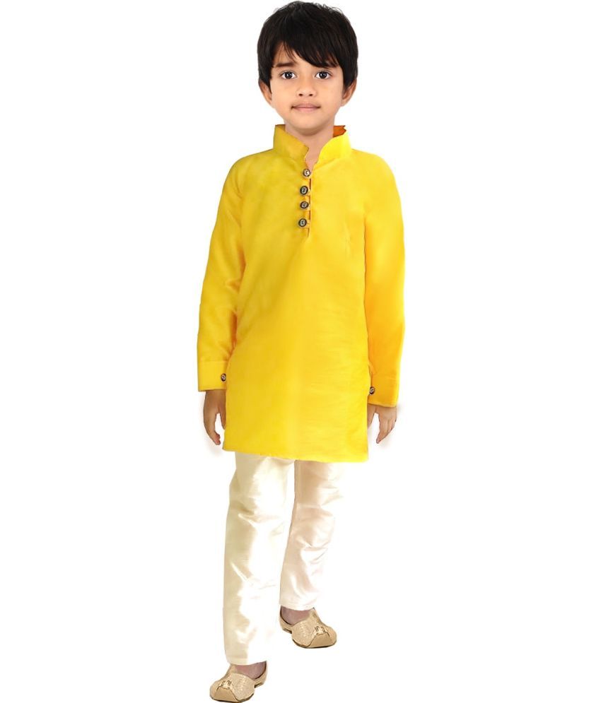     			hrr Boys Silk Solid - Pattern Kurta Pyjama Set ( Yellow , Pack of 1 )