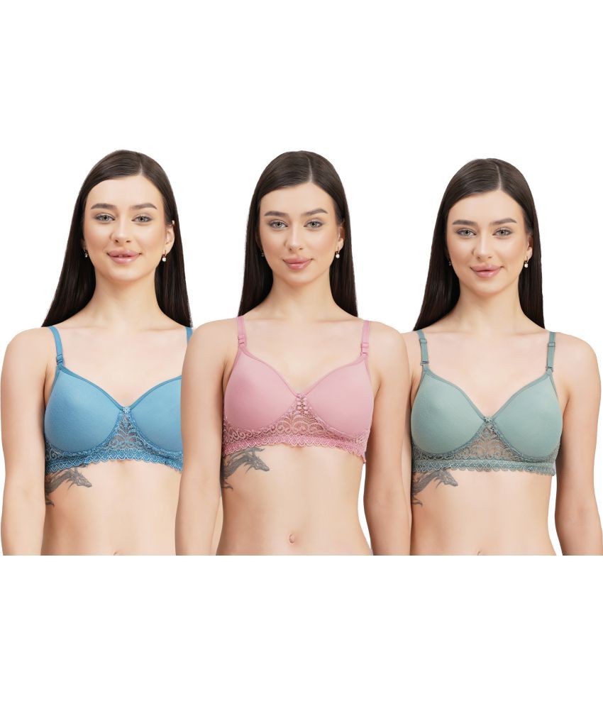     			skin beauty Pack of 3 Lace Lightly Padded Bralette Bra For Women ( Multicolor )