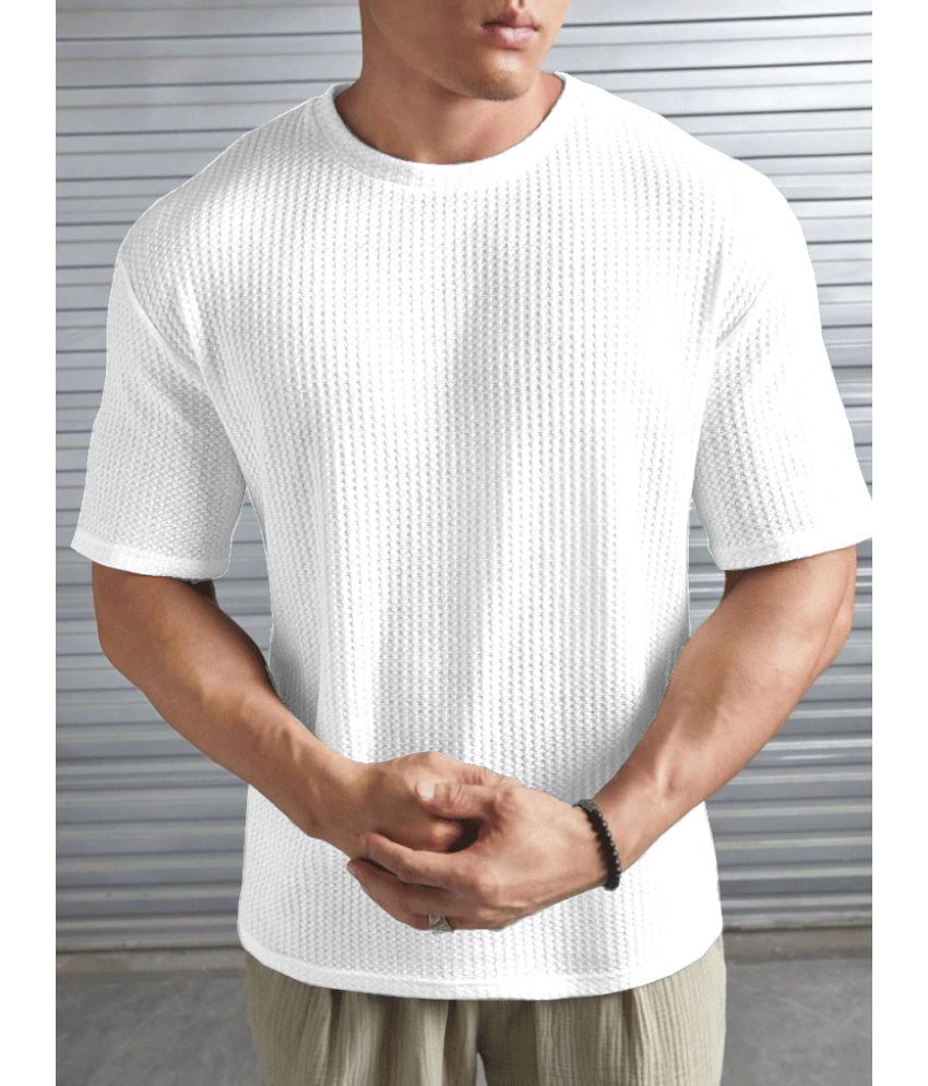     			AIN6 Cotton Blend Regular Fit Self Design Half Sleeves Men's Round T-Shirt - White ( Pack of 1 )