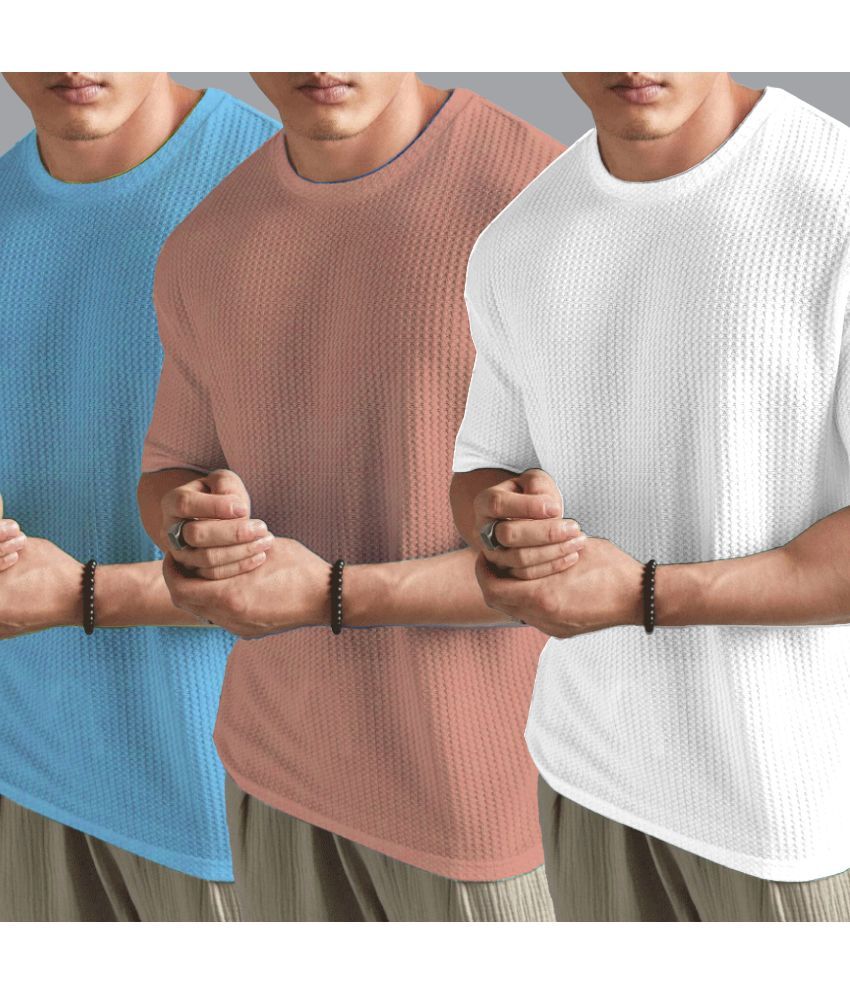     			AIN6 Cotton Blend Regular Fit Self Design Half Sleeves Men's Round T-Shirt - White ( Pack of 3 )