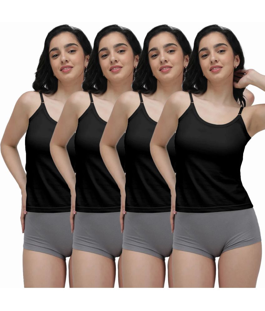     			Amul comfy Pack of 4 Cotton Camisoles ( Black )