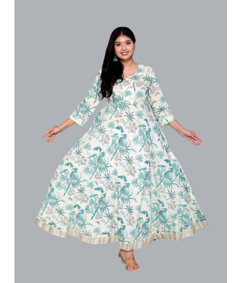     			Angiya Pack of 1 Cotton Printed Anarkali Women's Kurti - ( Light Green )