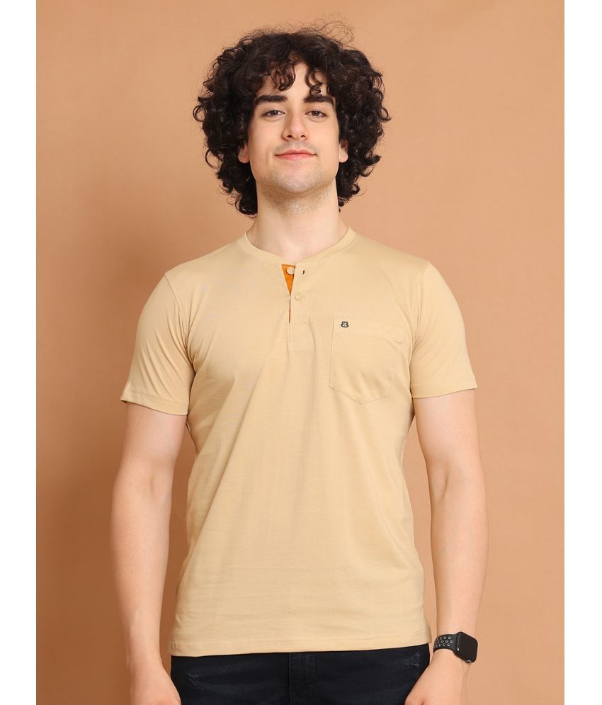     			BERRYBLUES 100% Cotton Regular Fit Solid Half Sleeves Men's Henley T-Shirt - Beige ( Pack of 1 )