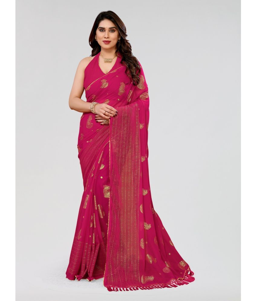     			DIKONA DESIGNER Georgette Solid Saree With Blouse Piece ( Pink , Pack of 1 )