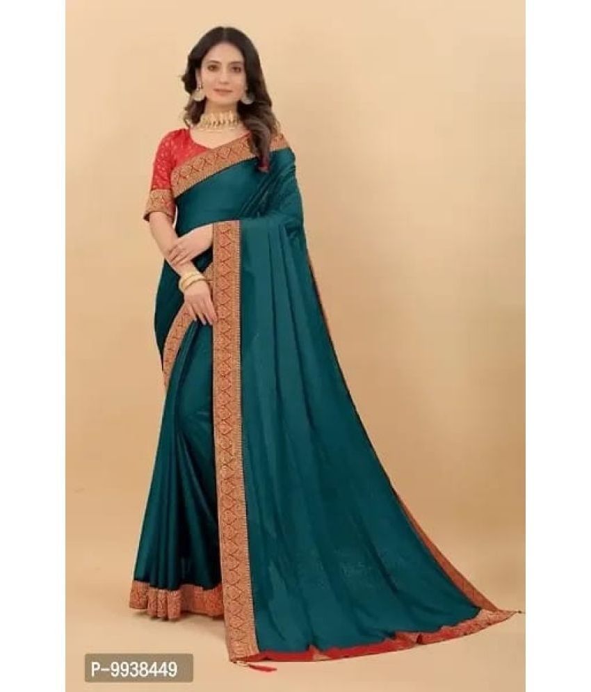     			Gullak Art Silk Dyed Saree With Blouse Piece ( Teal , Pack of 1 )