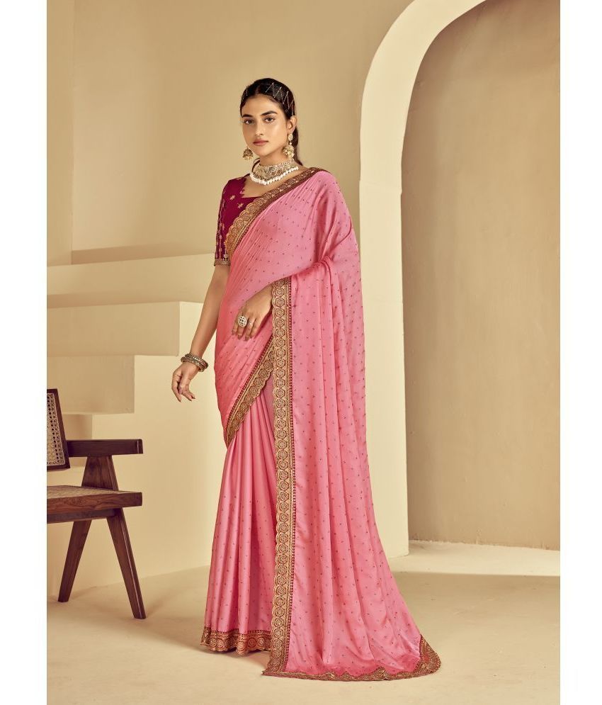     			Gullak Bangalore Silk Embroidered Saree With Blouse Piece ( Pink , Pack of 1 )