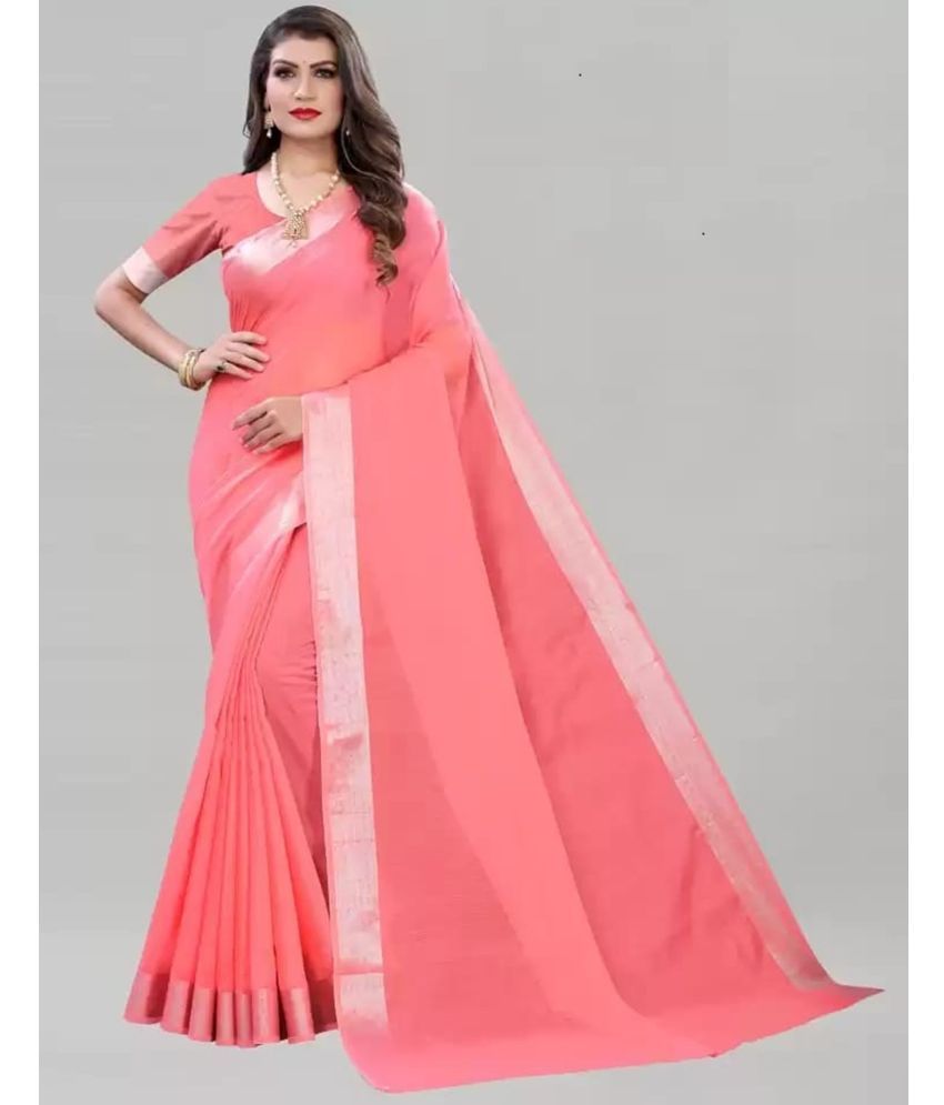     			Gullak Chanderi Solid Saree With Blouse Piece ( Pink , Pack of 1 )