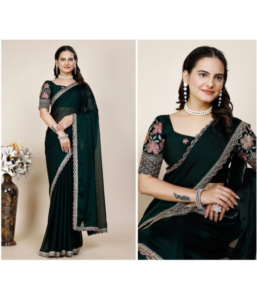     			Gullak Chiffon Embroidered Saree With Blouse Piece ( Green , Pack of 1 )