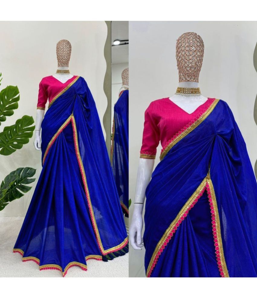     			Gullak Georgette Dyed Saree With Blouse Piece ( Blue , Pack of 1 )