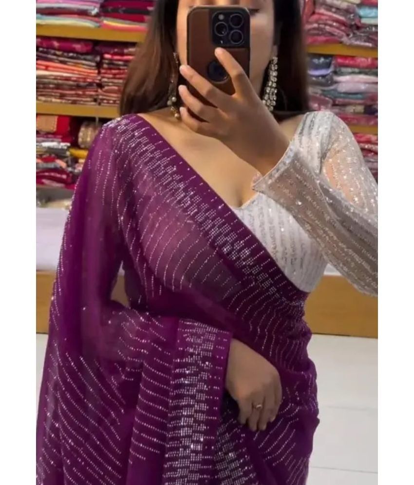     			Gullak Georgette Embellished Saree With Blouse Piece ( Purple , Pack of 1 )