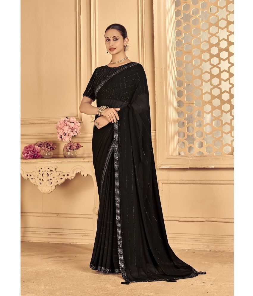     			Gullak Georgette Embroidered Saree With Blouse Piece ( Black , Pack of 1 )