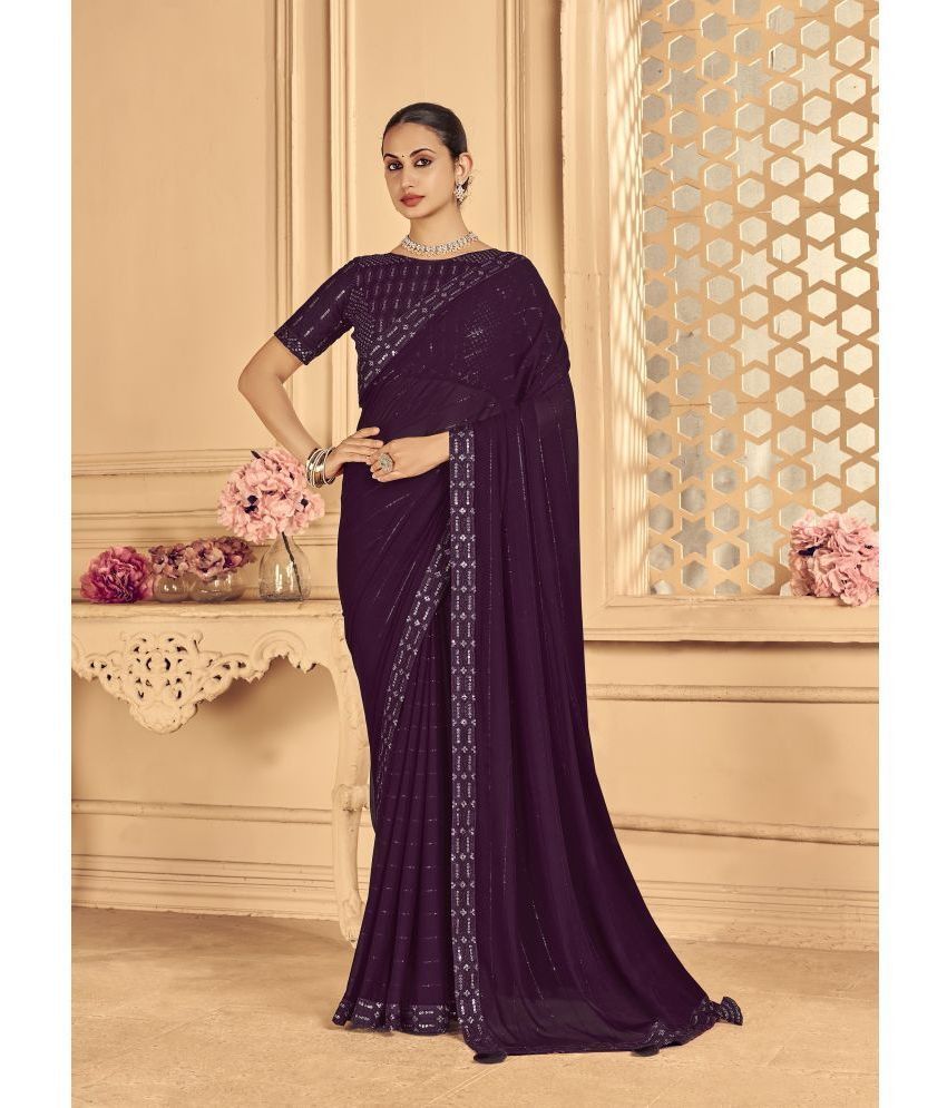     			Gullak Georgette Embroidered Saree With Blouse Piece ( Purple , Pack of 1 )