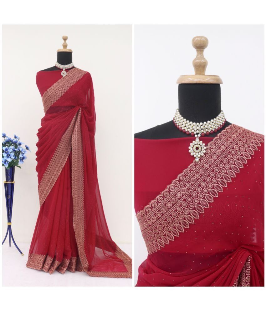     			Gullak Georgette Embroidered Saree With Blouse Piece ( Maroon , Pack of 1 )