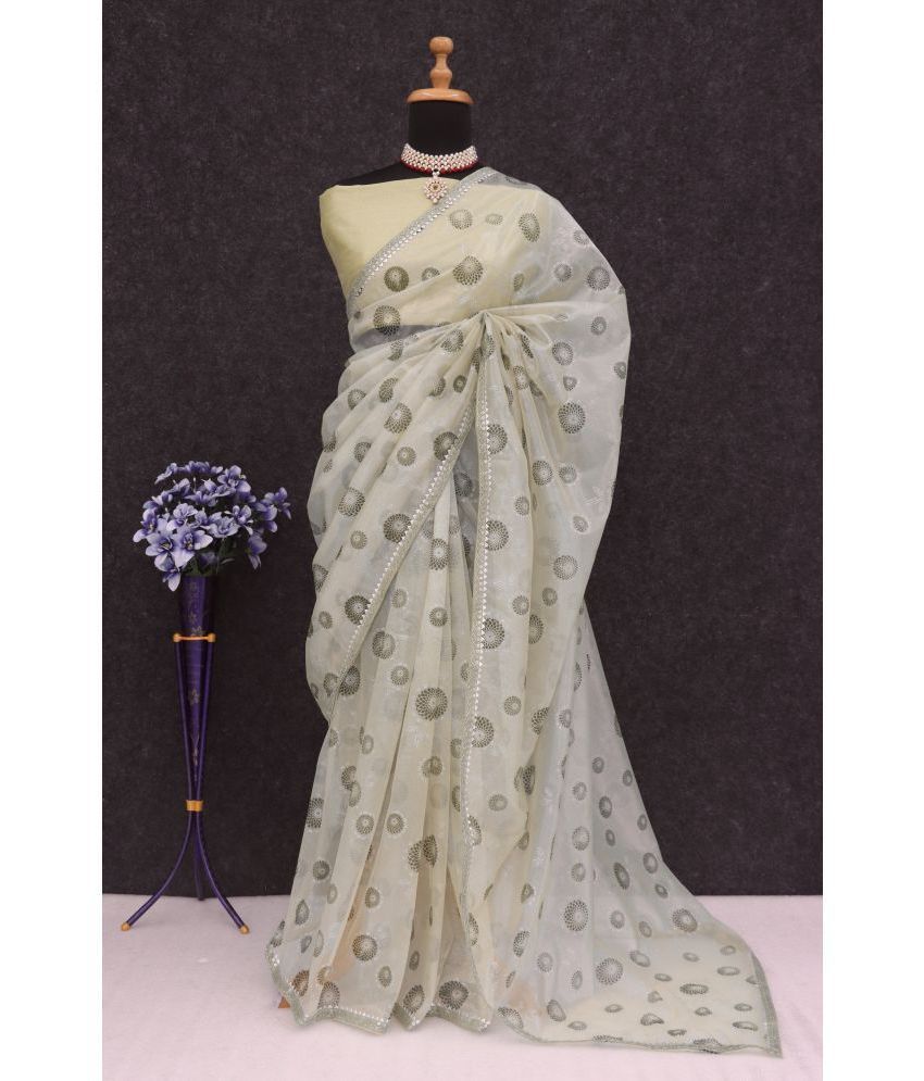     			Gullak Net Dyed Saree With Blouse Piece ( Mint Green , Pack of 1 )