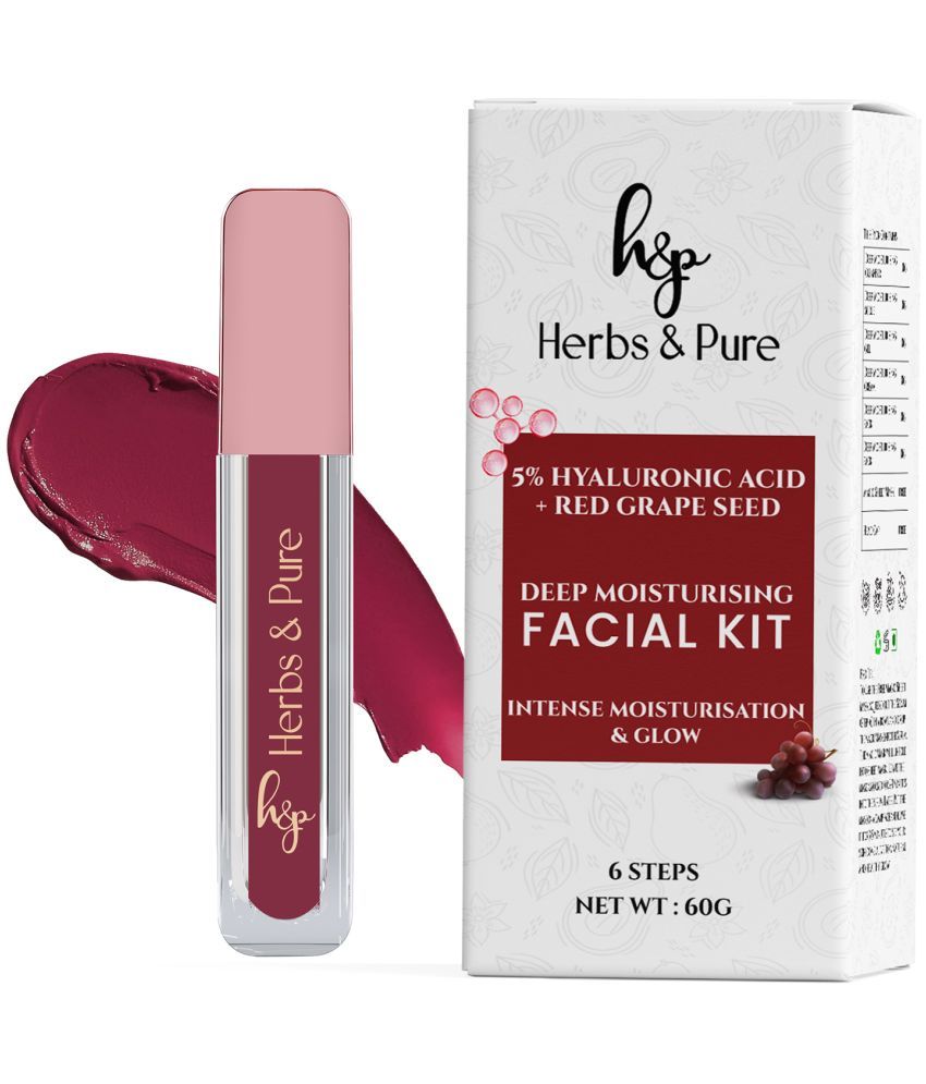     			Herbs and Pure Red Grapes Facial Kit & Highly Pigmented Liquid Lipstick- Plum Paradise,Set of 2, 66g)