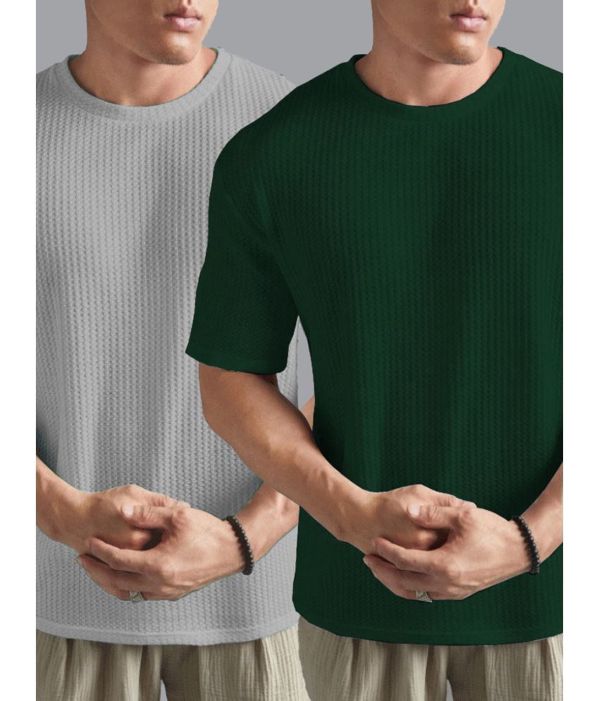     			Merriment Cotton Blend Regular Fit Self Design Half Sleeves Men's Round T-Shirt - Dark Green ( Pack of 2 )