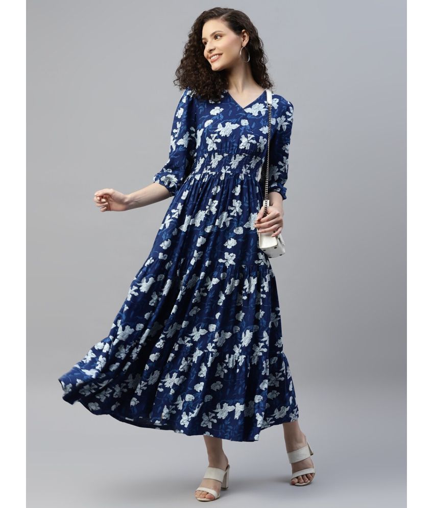     			RAIYANI FASHION Polyester Printed Midi Women's Fit & Flare Dress - Blue ( Pack of 1 )