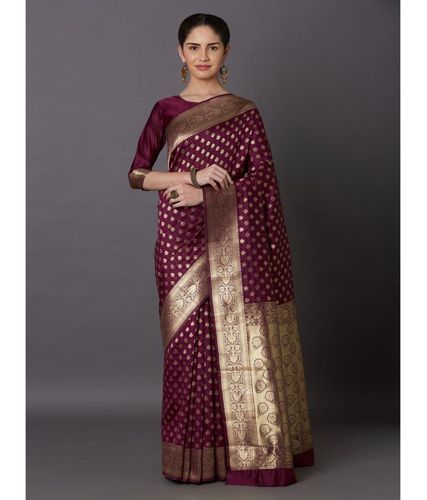     			SARIK  FASHION Banarasi Silk Woven Saree With Blouse Piece ( Wine , Pack of 1 )