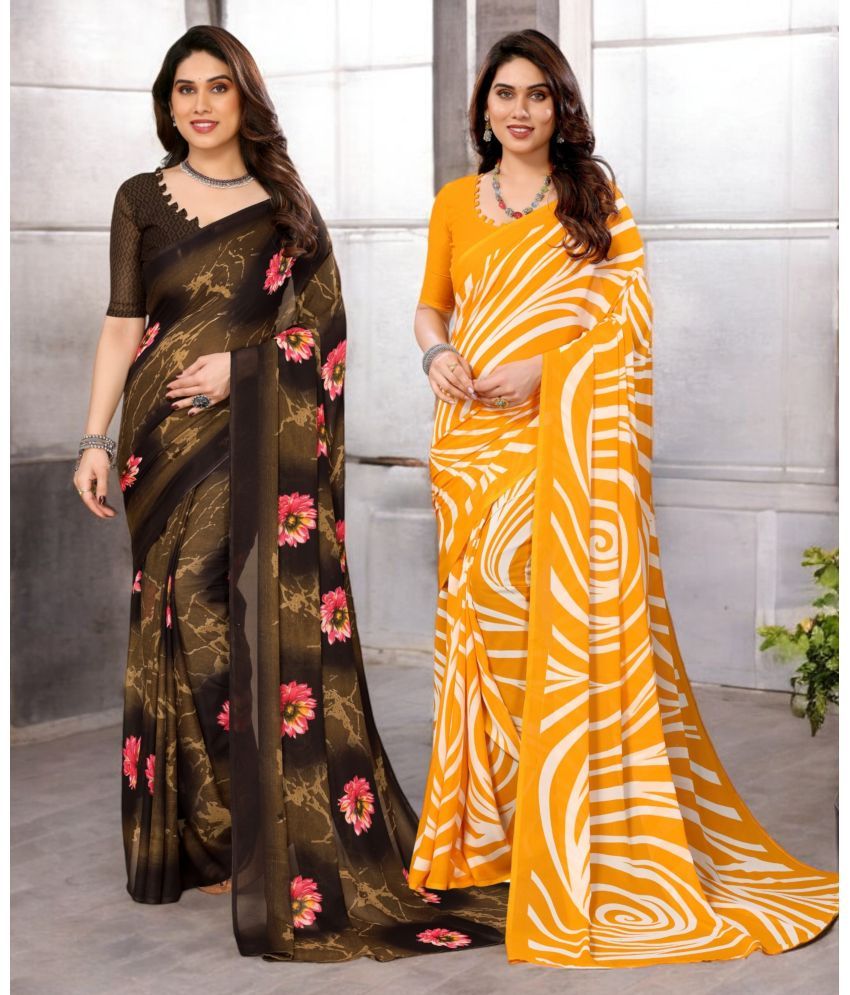     			TTH Georgette Printed Saree With Blouse Piece ( Multicolor , Pack of 2 )