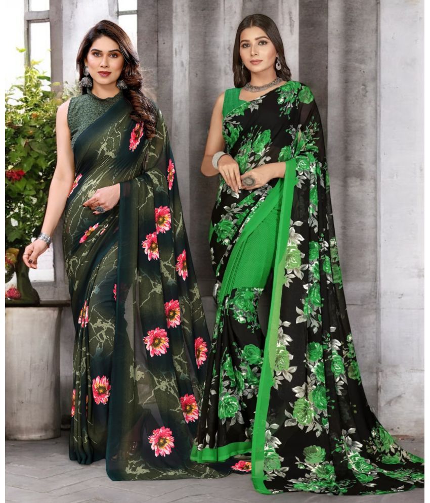     			TTH Georgette Printed Saree With Blouse Piece ( Multicolor , Pack of 2 )