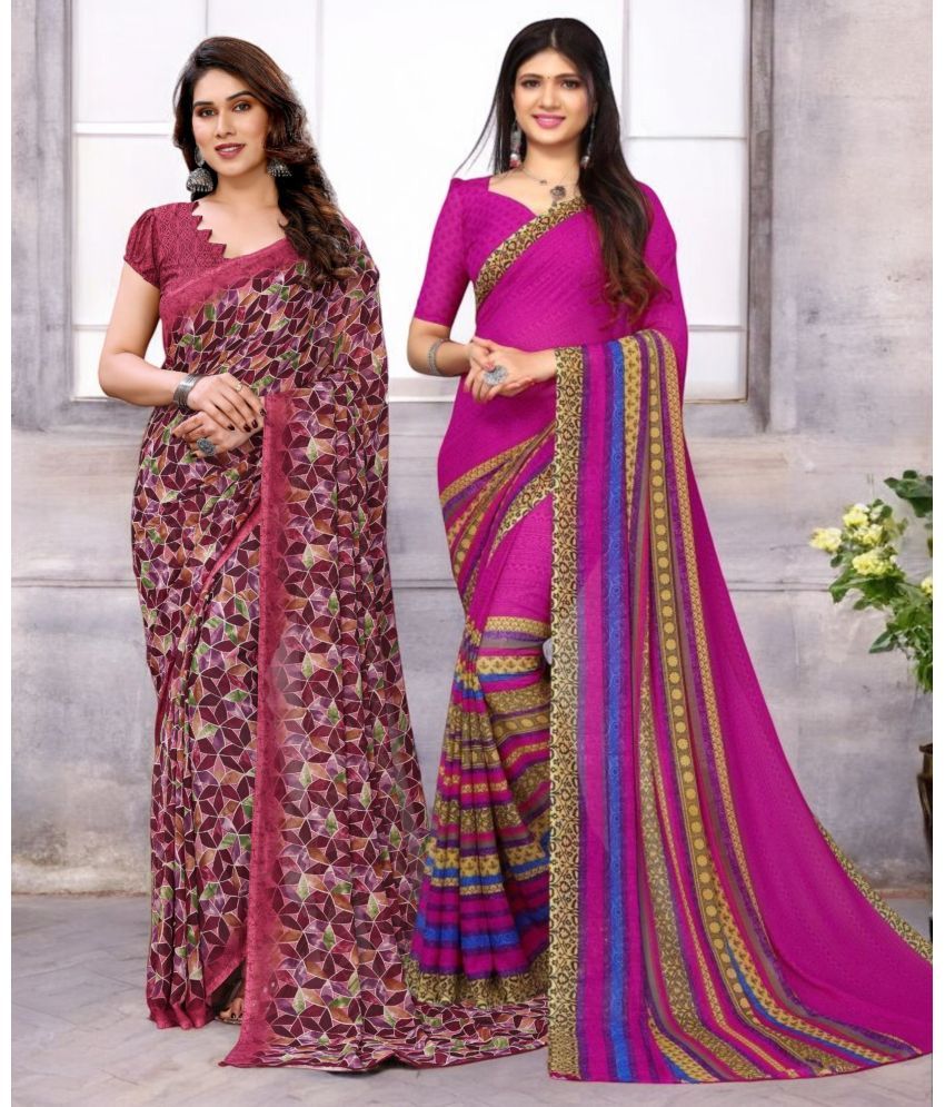     			TTH Georgette Printed Saree With Blouse Piece ( Multicolor , Pack of 2 )