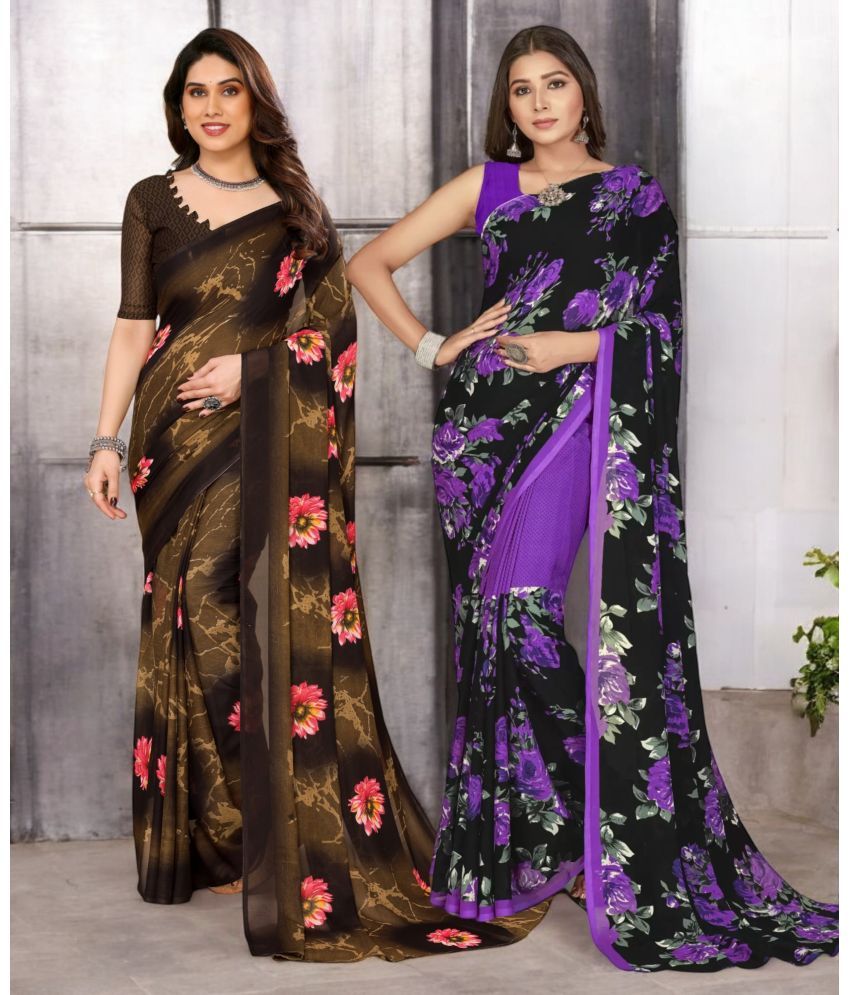     			TTH Georgette Printed Saree With Blouse Piece ( Multicolor , Pack of 2 )