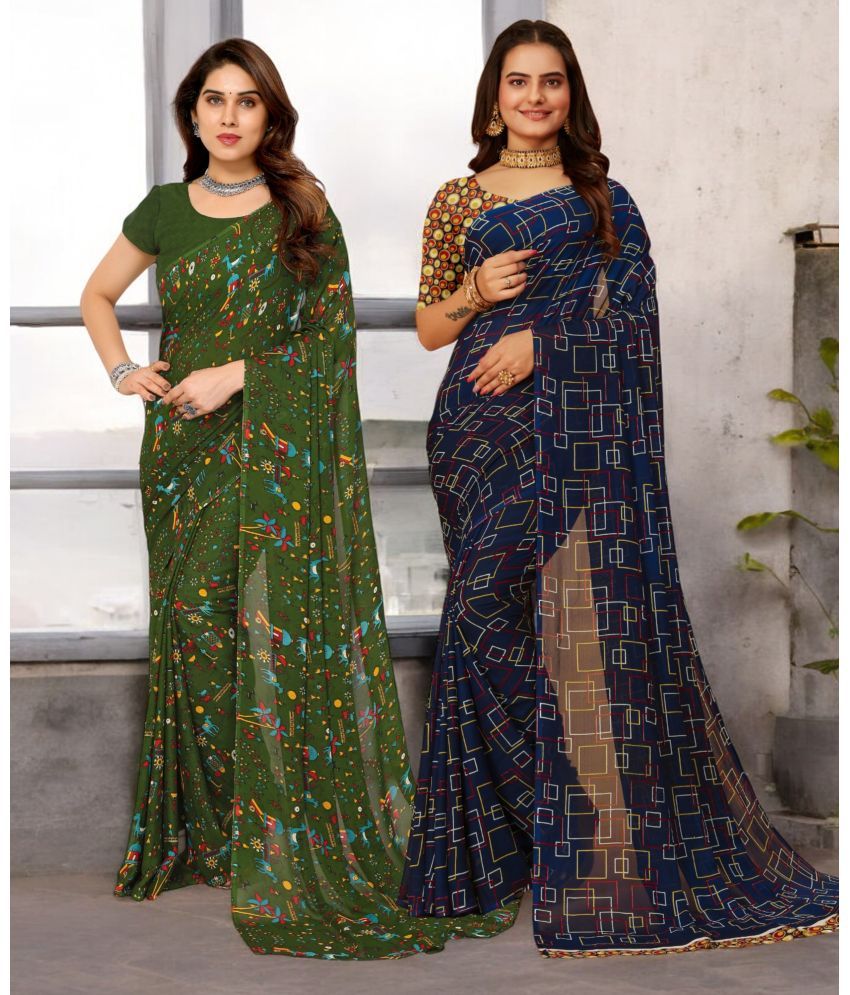     			TTH Georgette Printed Saree With Blouse Piece ( Multicolor , Pack of 2 )