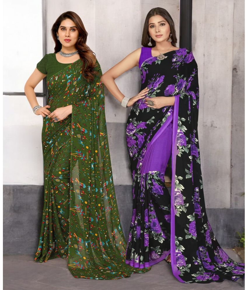     			TTH Georgette Printed Saree With Blouse Piece ( Multicolor , Pack of 2 )