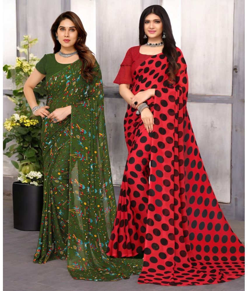     			TTH Georgette Printed Saree With Blouse Piece ( Multicolor , Pack of 2 )