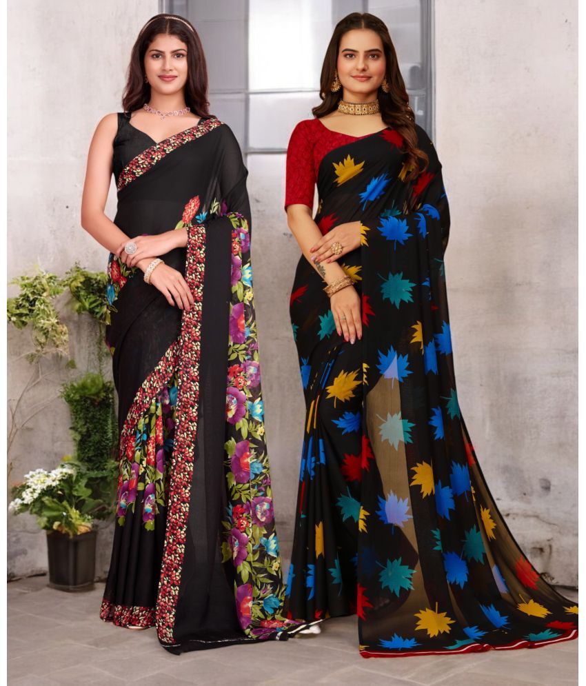     			TTH Georgette Printed Saree With Blouse Piece ( Multicolor , Pack of 2 )